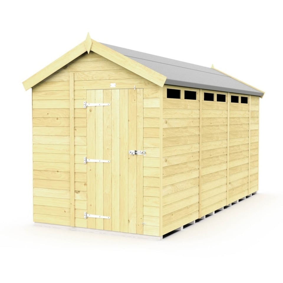 image 1 of 7 x 14 Feet Apex Security Shed - Single Door - Wood - L417 x W214 x H217 cm | Brown