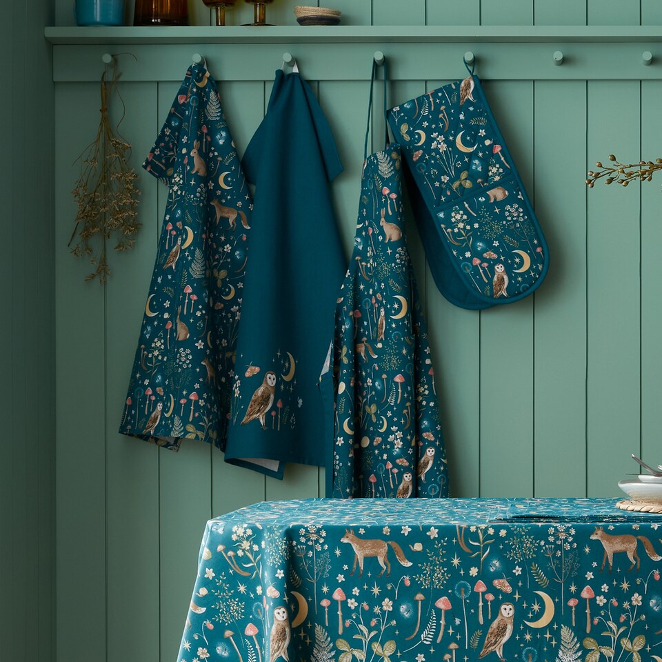image 1 of Catherine Lansfield Enchanted Twilight Animals Cotton Kitchen Tea Towel 4 Pack