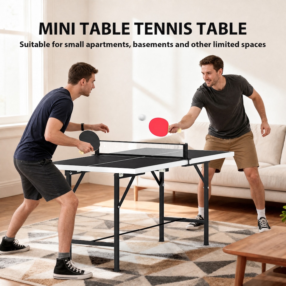 image 1 of SPORTNOW 5ft Mid-Size Table Tennis Table for Indoor Game, Black