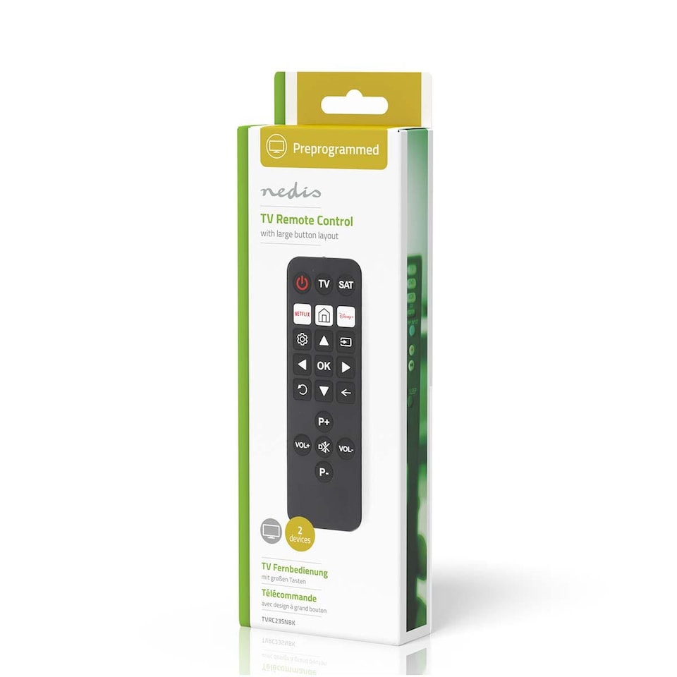 image 1 of Nedis Universal TV Remote Control Pre-Programmed Super Simple and Simplified, Elderly / Sight Impaired, XXL Big Large Button, Streaming Navigation Disney + Button/Netflix Button