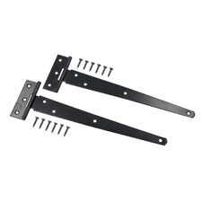 10" (250mm) Heavy Duty T Tee Hinges for Doors + Gates with Fixing Screws 2pc Black