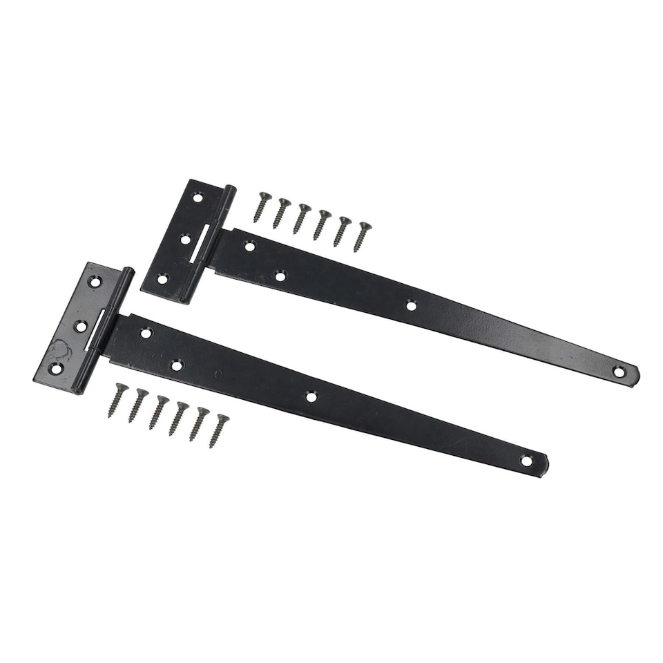 image 1 of 10" (250mm) Heavy Duty T Tee Hinges for Doors + Gates with Fixing Screws 2pc Black