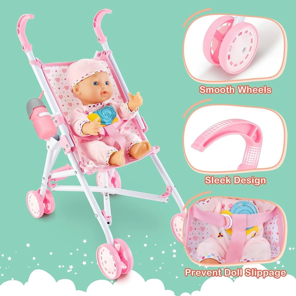 image 1 of My First Baby Doll Play Set with Stroller Baby Doll Pushchair with Accessories