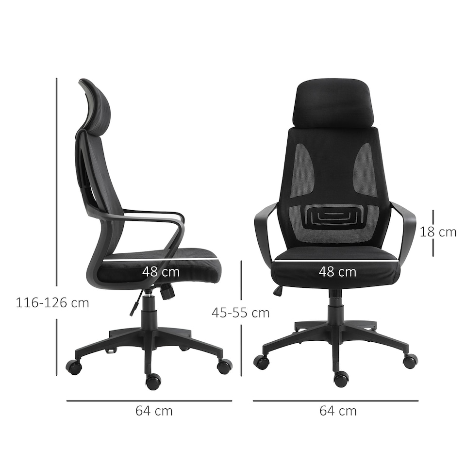 image 1 of Vinsetto Mesh Back Office Chair w/ Adjustable Height Padded Headrest Black