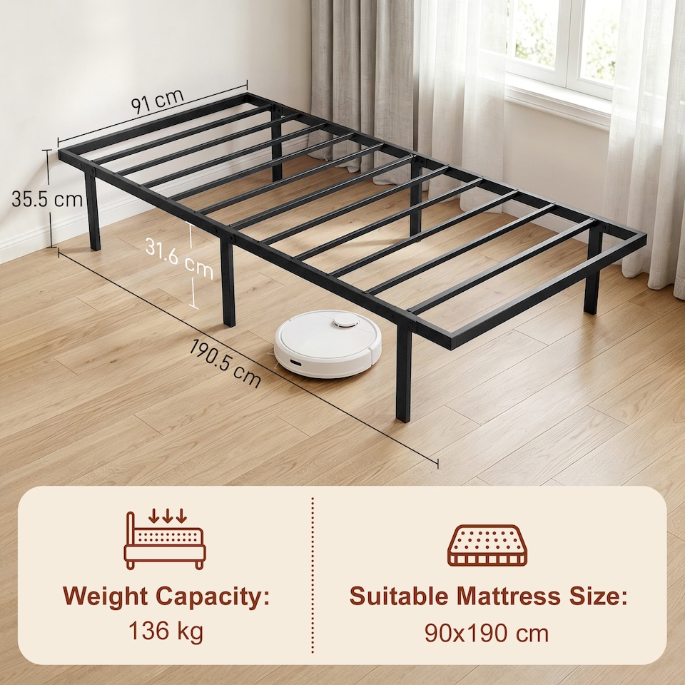 image 1 of HOMCOM 3ft Single Bed Frame with Underbed Storage, No Box Spring Needed