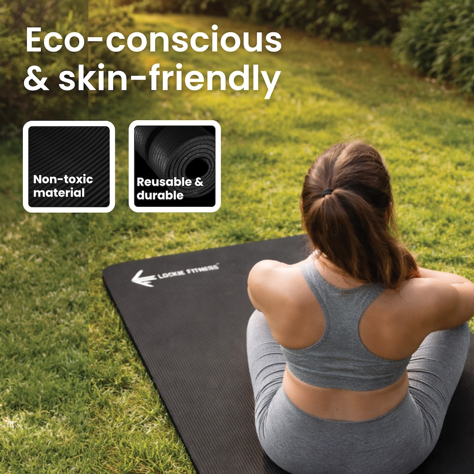 image 1 of Lockie Fitness Yoga Mat 8 mm Thick, Non Slip Exercise Mat for Women and Men, TPE Foam Pilates Mat, Gym Mat for Home Workout, Yoga, Pilates, Exercise & Gymnastics, 180 x 60 cm, Black