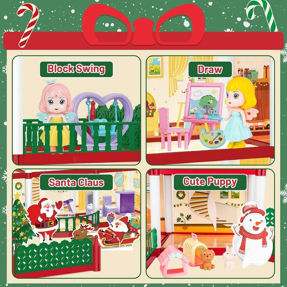 image 1 of Christmas Doll House Playset – 3D DIY Two-Story Dream Home with Accessories & Garden Holiday Gift for Kids Ages 3+