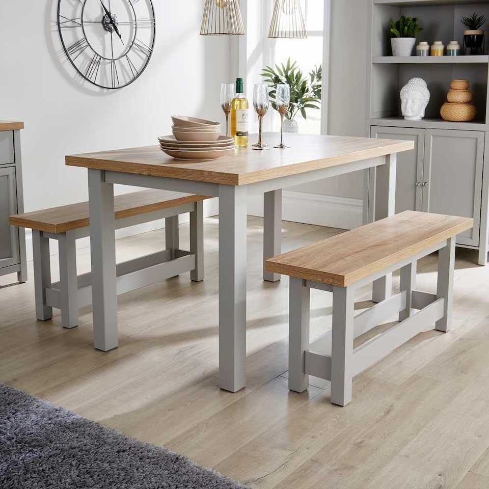 image 1 of Oak Breakfast Table and Bench Set of 2 Benches Two Tone Avon 36mm Top