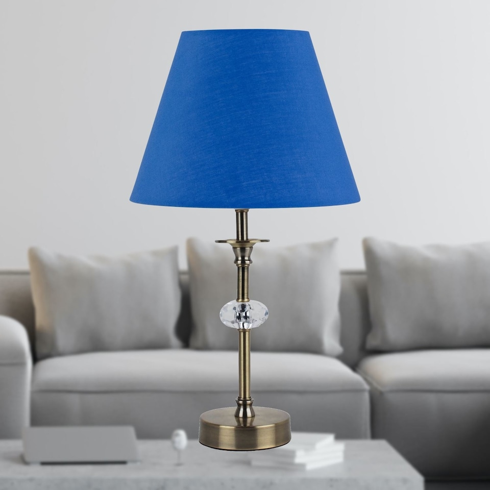 image 1 of Set of 2 Royal Blue Cotton 20cm Diameter Tapered Fabric Lamp Shades | Blue | Medium | 2