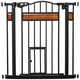 image 1 of PawHut Dog Gate Pet Safety Gate W/ Cat Door Auto Close Pine Decor 74-80 cm Wide