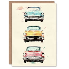 Three Classic Vintage Cars Watercolour Him Birthday Card