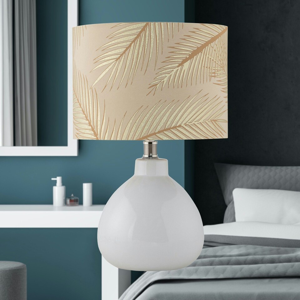 image 1 of First Choice Lighting Set of 2 Tuscan White Ceramic Lamps with Tropical Champagne Shade White | Gold