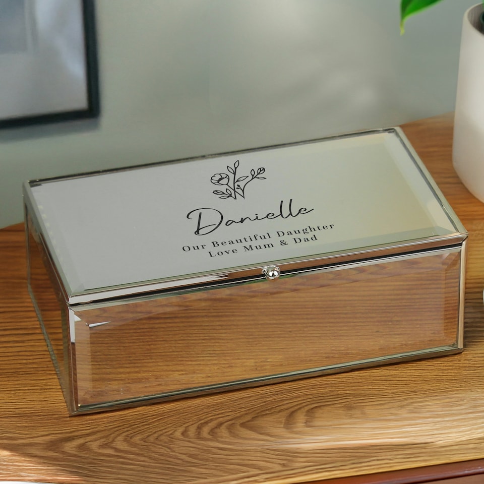 image 1 of Personalised Floral Mirrored Jewellery Box