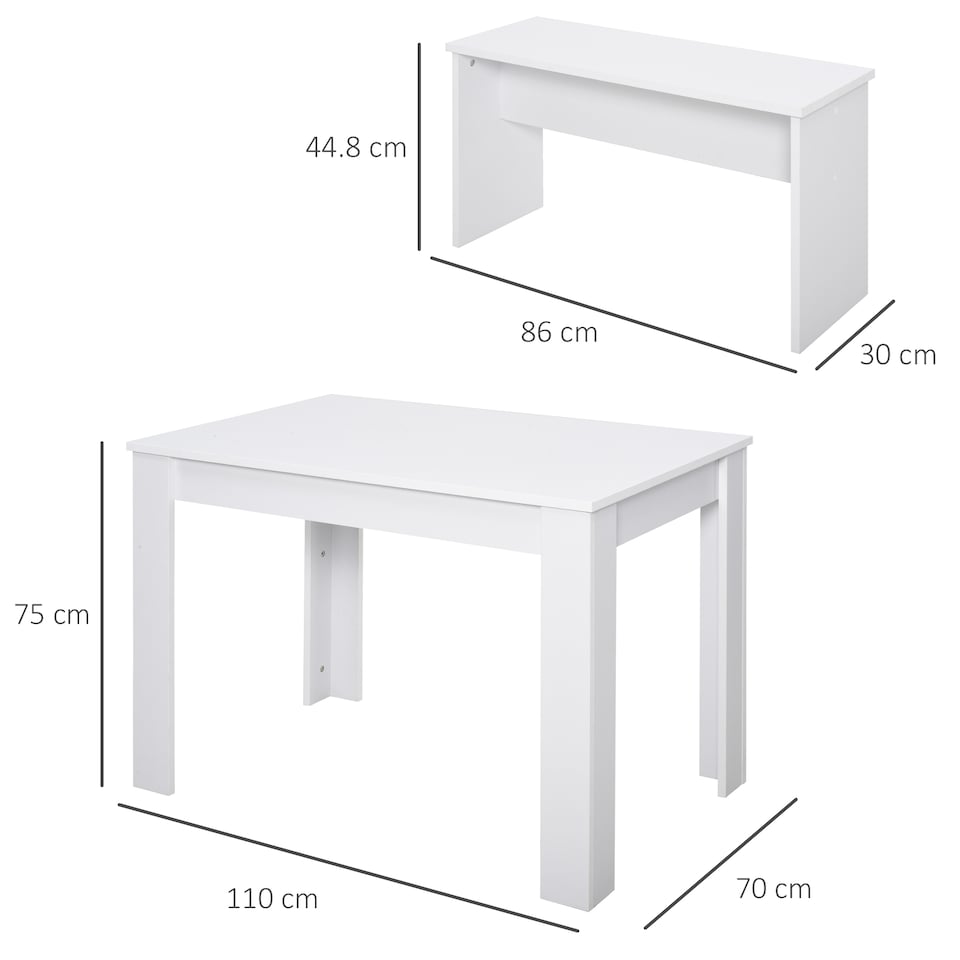 image 1 of HOMCOM Kitchen Dining Table and 2 Benches Set, Table and Chairs Set for Limited Space, White