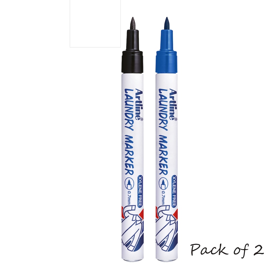 image 1 of Artline Laundry Fabric Marker Black and Blue 2 Pack
