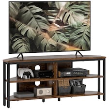 HOMCOM Corner TV Stand Cabinet, TV Unit for TVs up to 50 , TV Cabinet with Storage Shelves and Cable Holes for Living Room, Bedroom, Rustic Brown