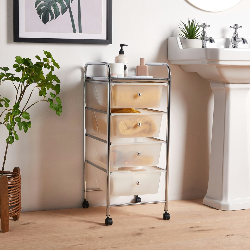 image 1 of VonHaus 4 Drawer White Storage Trolley with 360° Wheels
