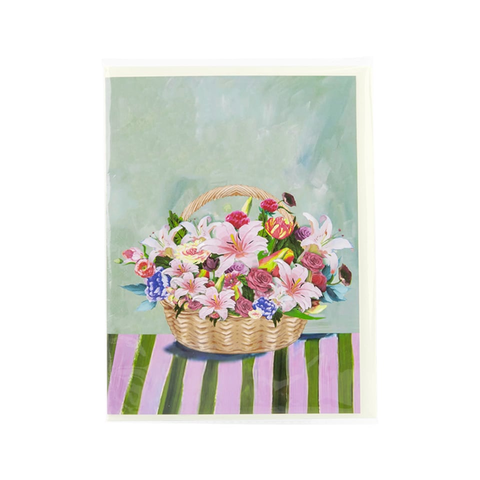 image 1 of Watercolor Lily Flower Basket Blooming Wishes 3D Pop Up Greeting Card