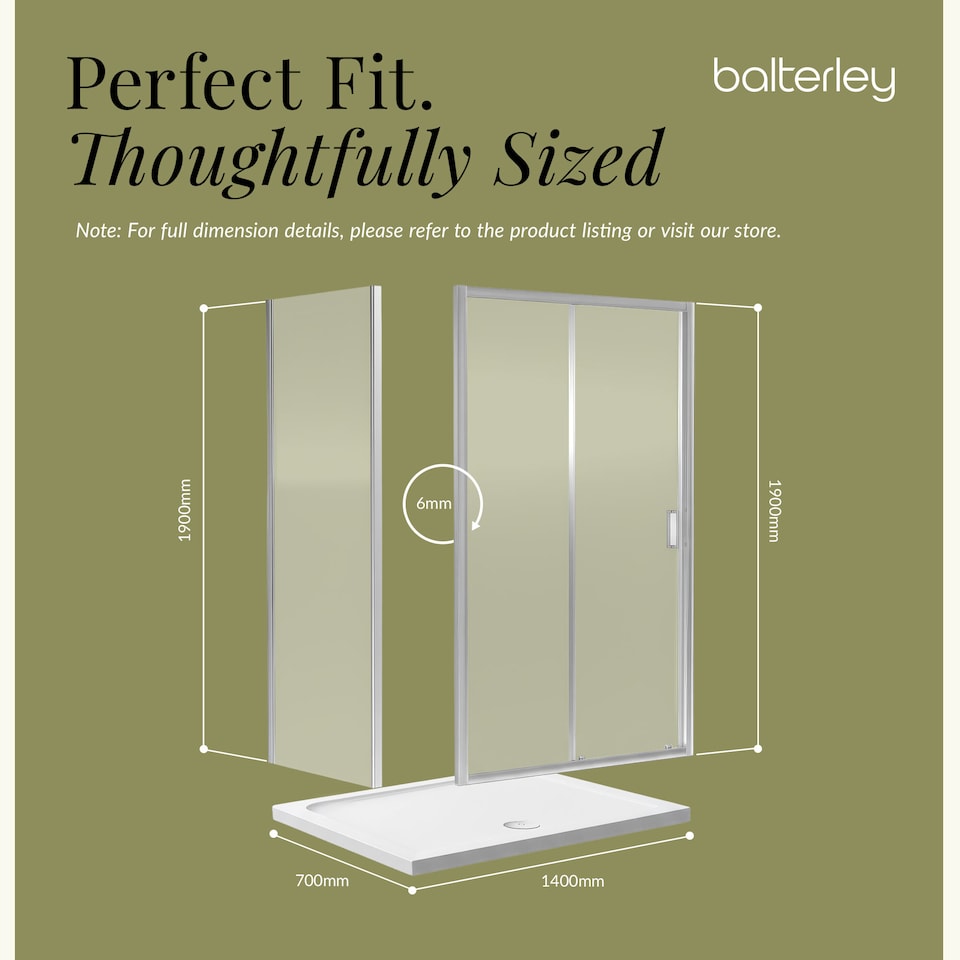 image 1 of Balterley Sliding Shower Suite with 6mm Safety Glass Door, Side Panel & 1400 x 700mm Shower Tray in Chrome Frame | Silver | Chrome | 3