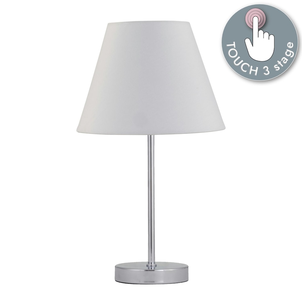 image 1 of Chrome Touch Operated Table Lamp with Ivory Off White Shade Chrome | Red