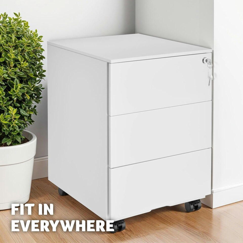 image 1 of Chest of Drawers Magna - 3 locking drawers, powder-coated steel, 39 x 45 x 55 cm White