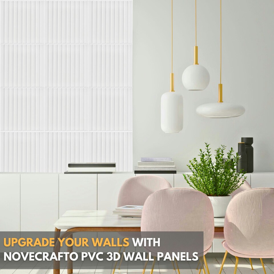 image 1 of NOVECRAFTO Fluted Line 3D Wall Panels – 6 Sheets 1.5 sqm (16.15 sqft) – Decorative Matte PVC Panels 50x50cm – Modern Fluted Design White