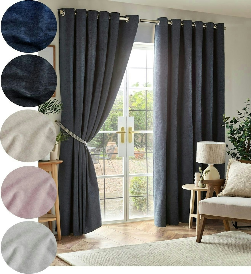 image 1 of Chenille Blackout Ring Top Eyelet Curtains - 229cm x 229cm - Charcoal