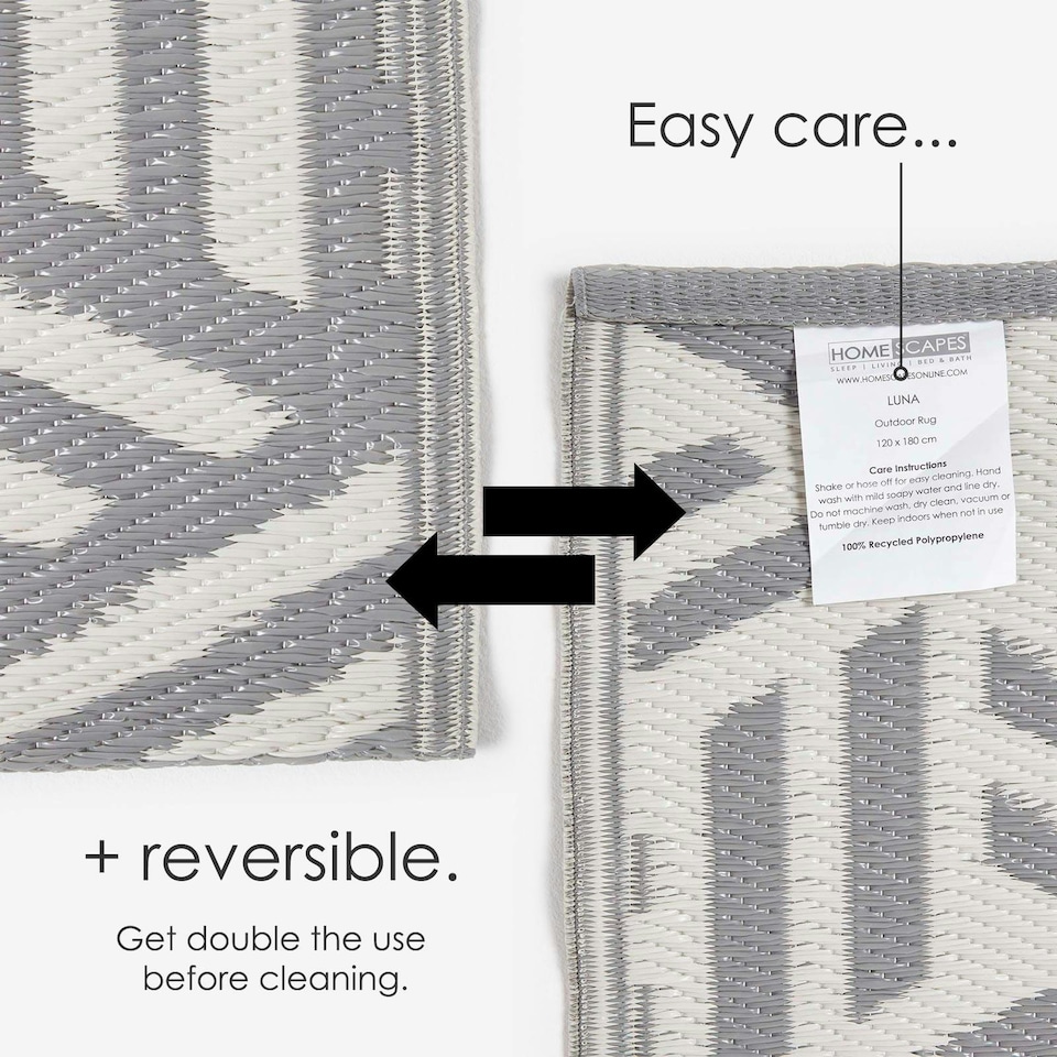 image 1 of Homescapes Outdoor Rug Luxury Waterproof Reversible Recycled, For Garden, Luna Geometric | Grey | Grey and White