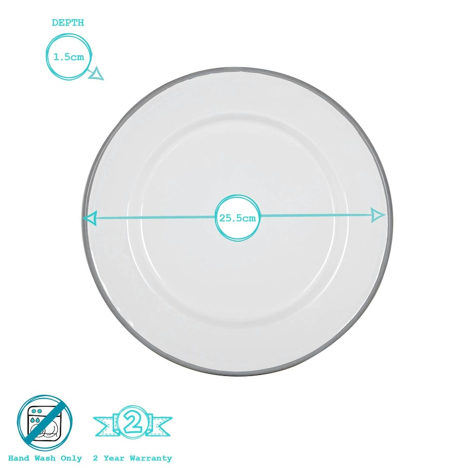image 1 of Argon Tableware White Enamel Dinner Plates - 25.5cm - Grey - Pack of 6 Grey