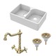 image 1 of Fireclay Kitchen Bundle - Double Bowl Stepped Weir Butler Sink, Wastes & French Classic Tap, 795mm - Brushed Brass - Balterley