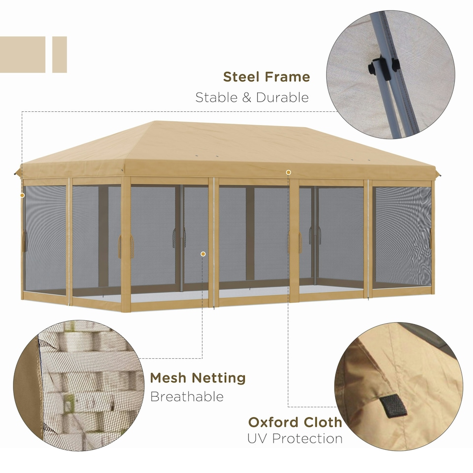 image 1 of Outsunny 6 x 3(m) Pop Up Party Tent Canopy with 6 Removable Sidewalls Beige