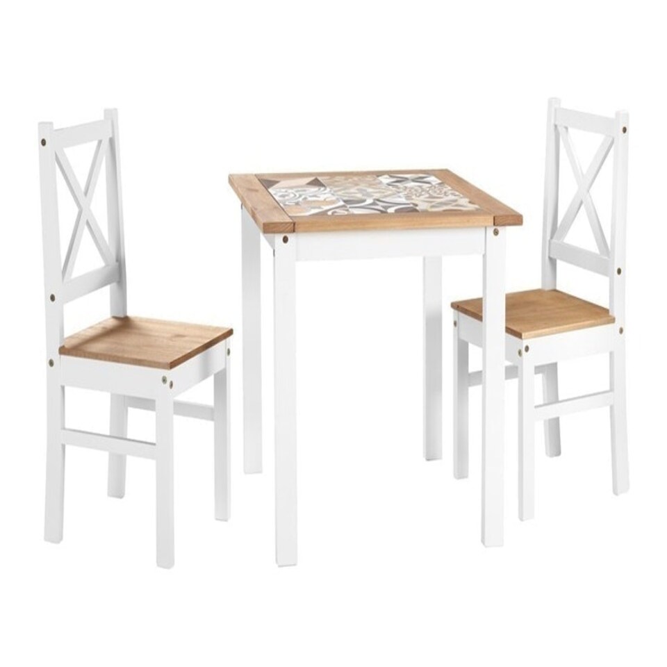 image 1 of Salvador 1+2 Tile Top Dining Set - White/Distressed Waxed Pine White
