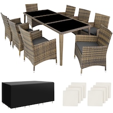 Garden Table and Chairs Menorca - 8 armchairs, dining table, protective cover | Brown | nature | 59 x 57 x 86 cm | 1