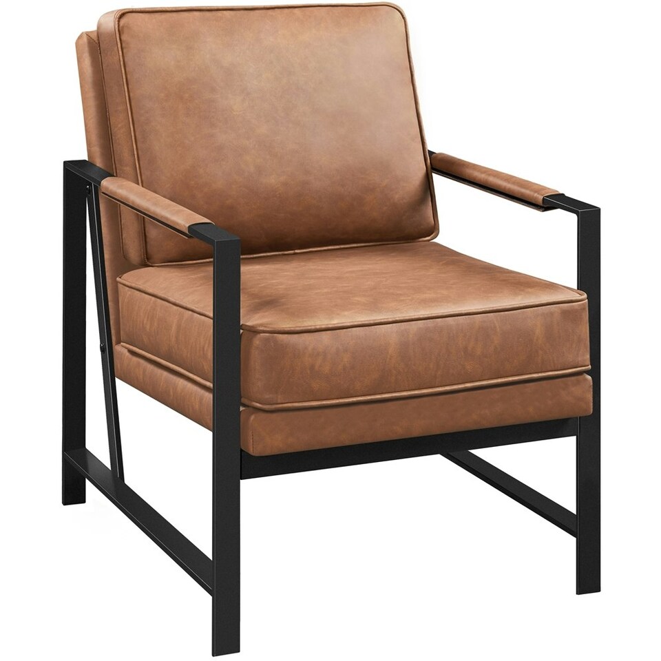 image 1 of Yaheetech Retro Accent Chair with Metal Arms Back Cushion Brown | Light Brown