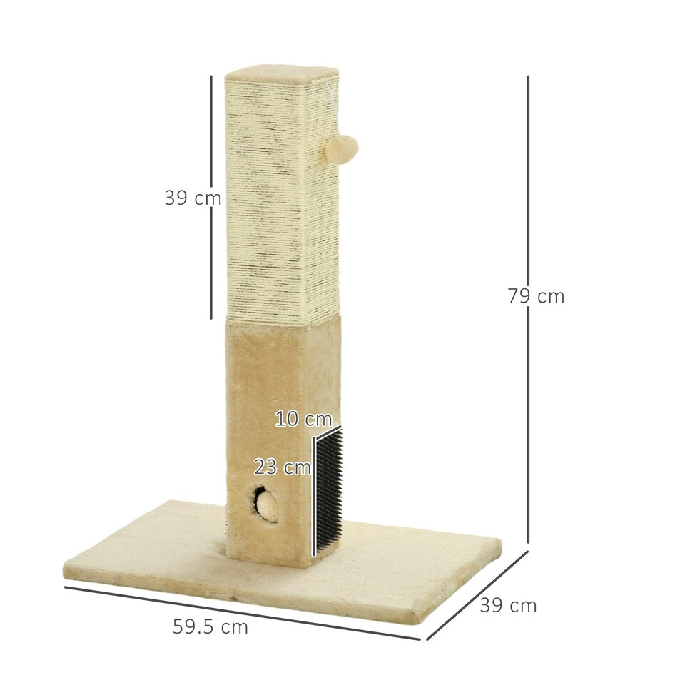 image 1 of PawHut 79cm Jute Scratcher Climber with Toy, Self Grooming Brush, Beige