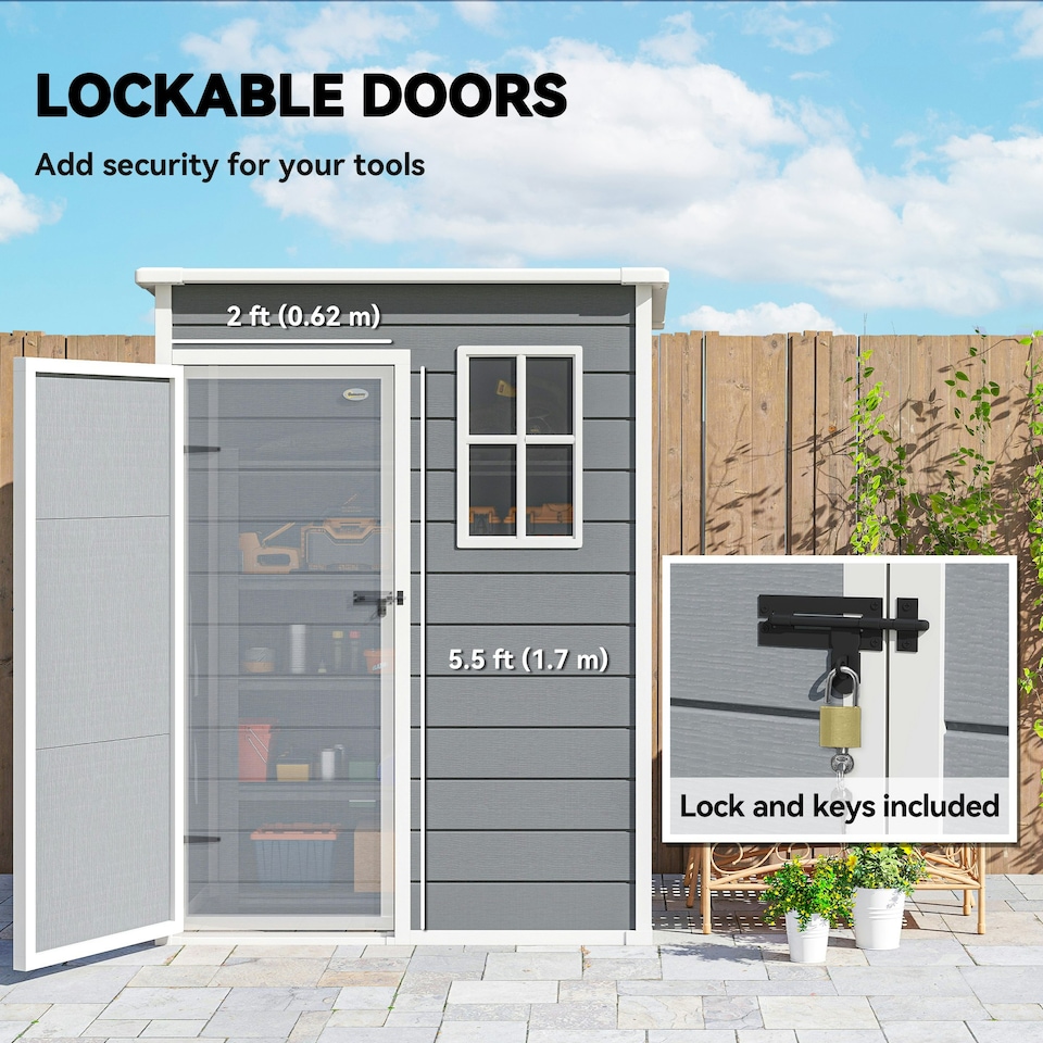 image 1 of Outsunny 5' x 3' Garden Shed w/ Floor, Lockable Door, Window and Vent, Grey