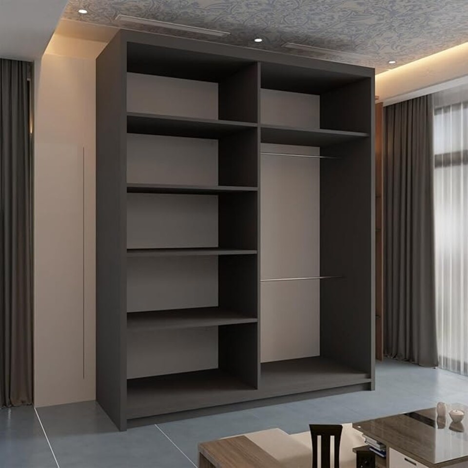 image 1 of Modern Sliding Mirrored Wardrobe 120/150/180/203cm White/Black/Grey/Oak Grey | 150cm