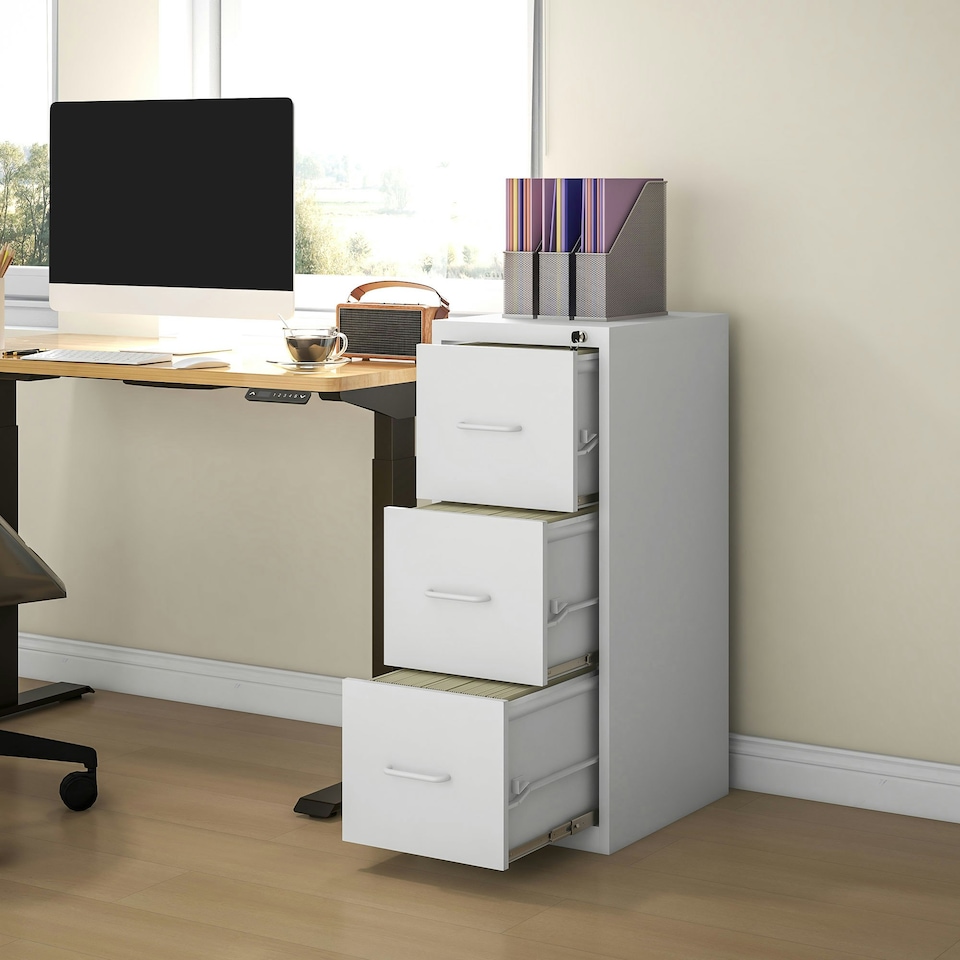 image 1 of HOMCOM 3 Drawer Filing Cabinet Steel File Cabinet for A4 Letter Size Cream