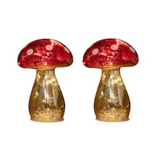 Pair of 16cm Battery Light up Christmas Mushroom Decoration with Warm White LEDs