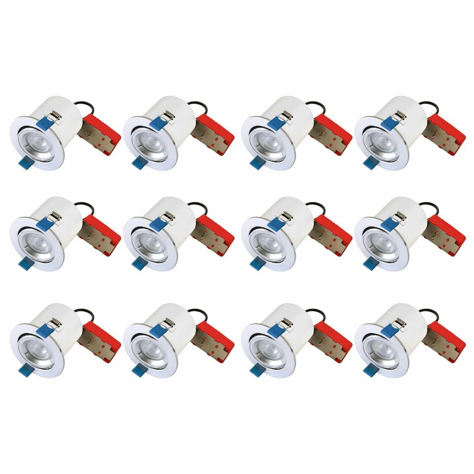 image 1 of First Choice Lighting Set of 12 Fire Rated Downlights Polished Chrome Tilt Fire Rated Recessed Downlight Chrome