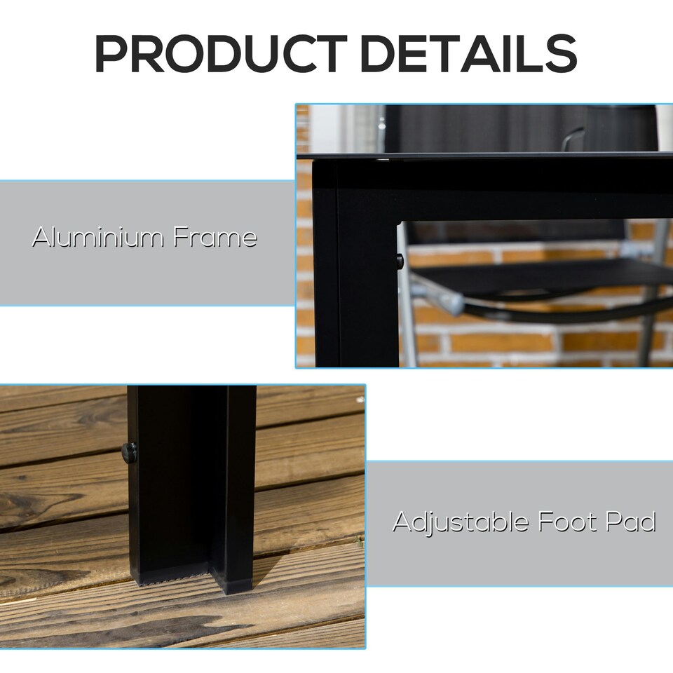 image 1 of Outsunny Outdoor Dining Table for 6 Patio Table with Glass Tabletop