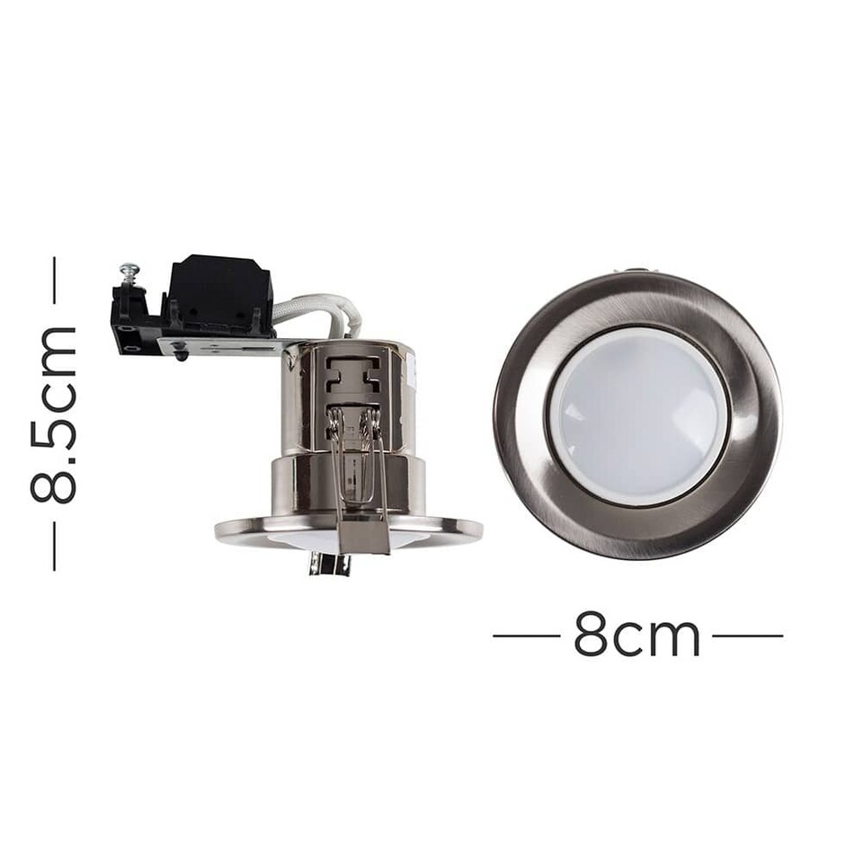 image 1 of ValueLights Downlight Fire Rated Brushed Chrome Ceiling Light Fitting Single Pack
