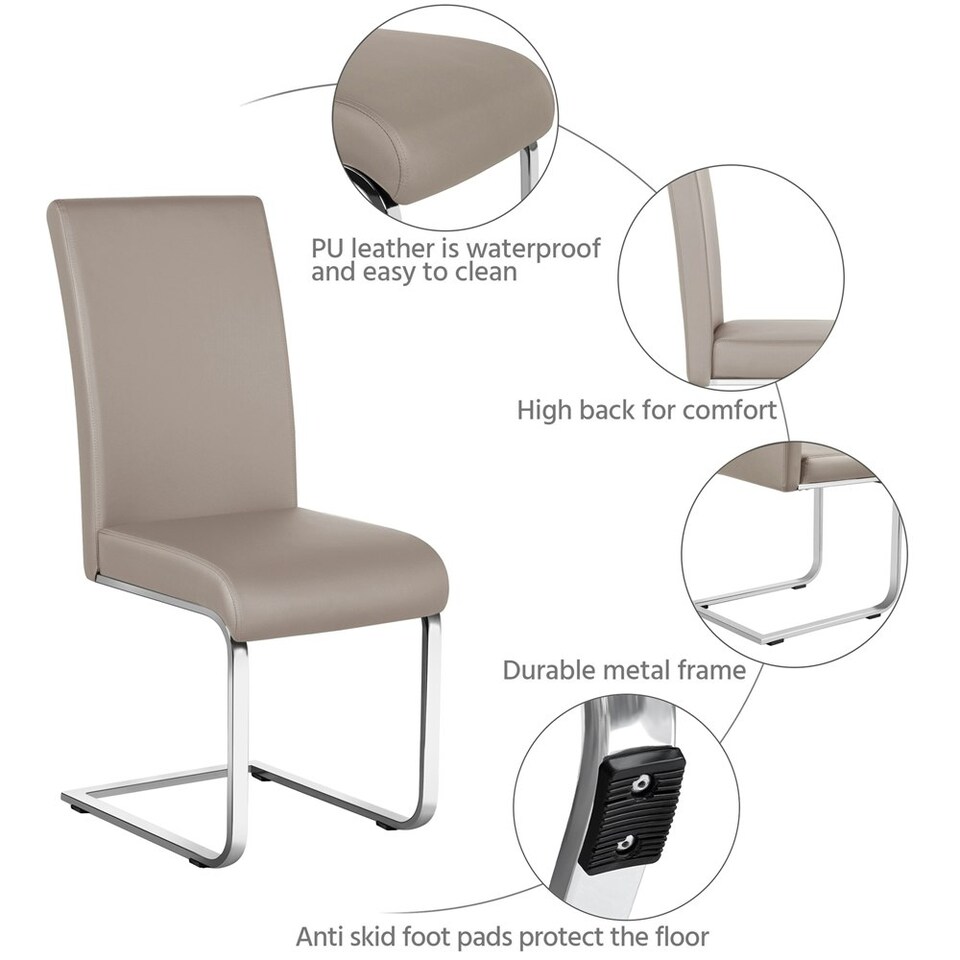 image 1 of Yaheetech Set of 2 Dining Chairs Faux Leather Chairs with Metal Legs Brown | Light Brown