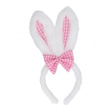 Gisela Graham Easter Fluffy Bunny Ears Headband with Pink Gingham Bow