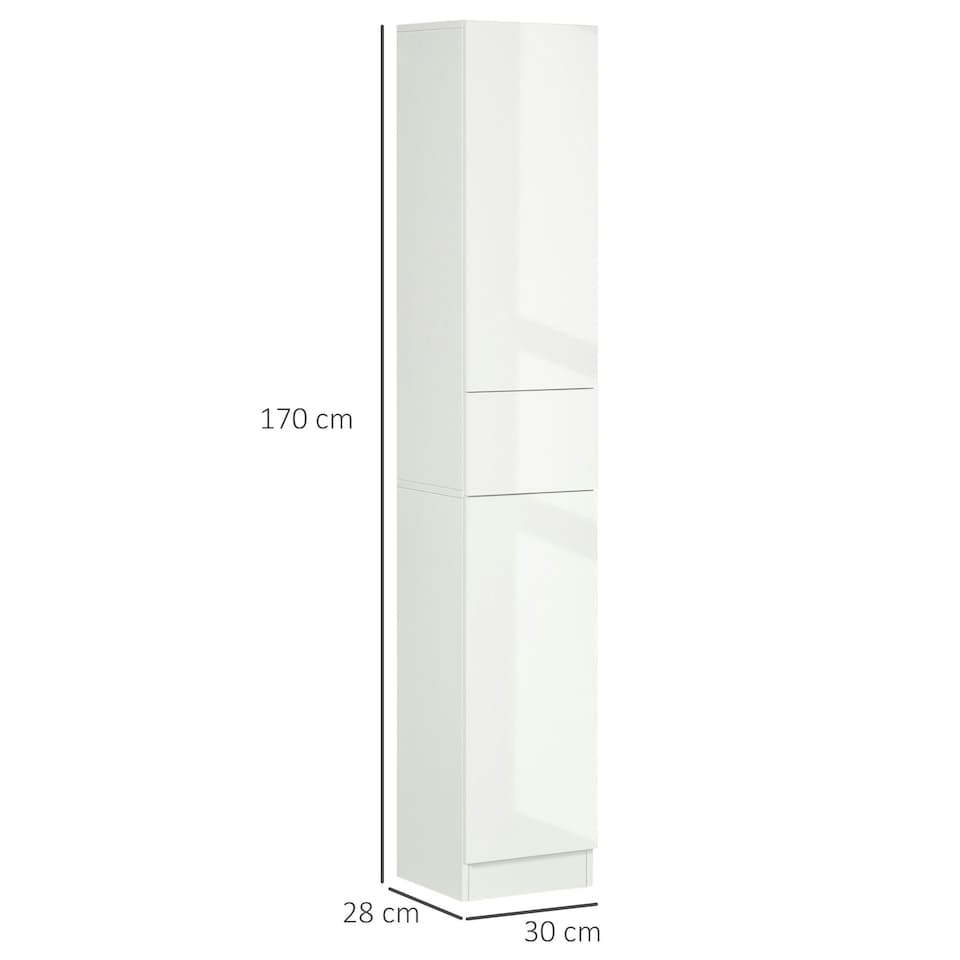 image 1 of kleankin High Gloss Tall Bathroom Cabinet with Adjustable Shelves White