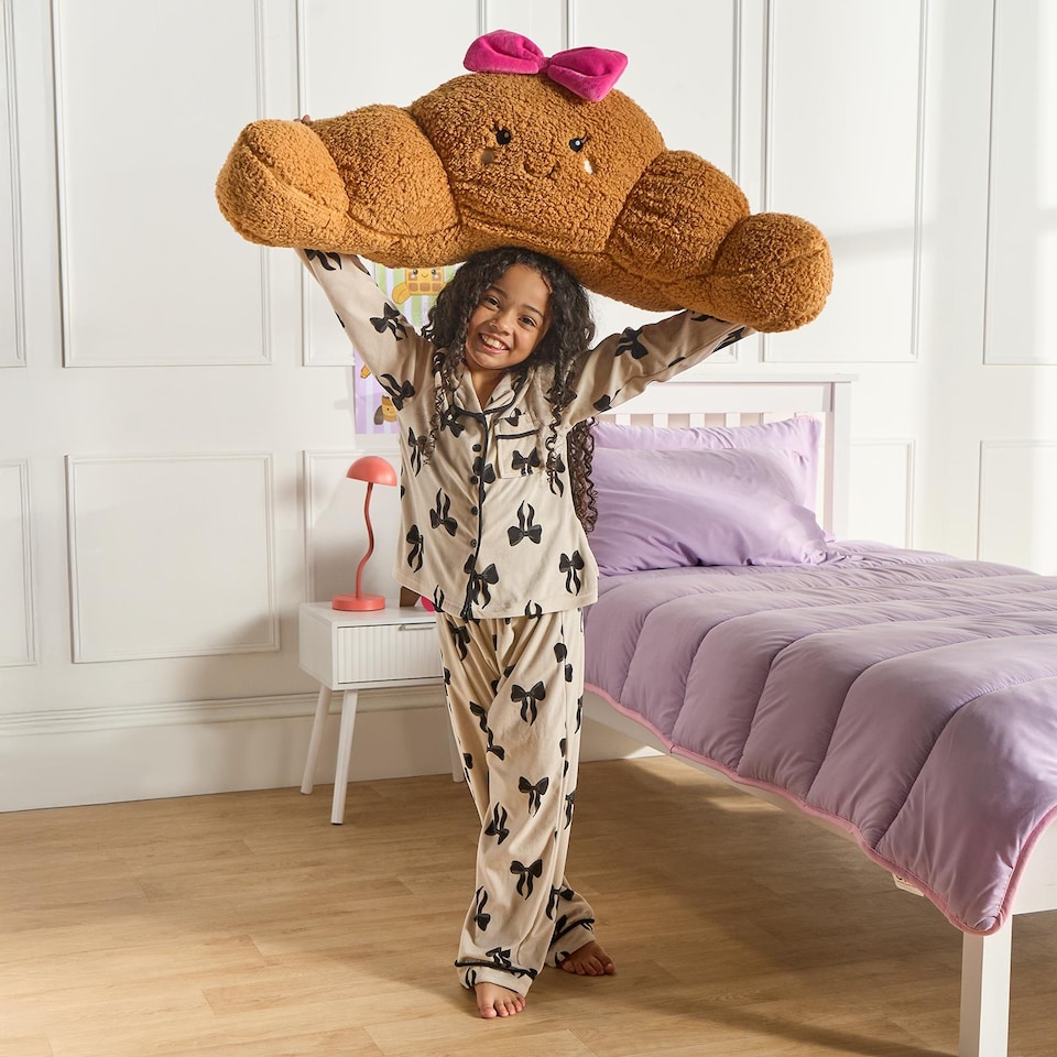 image 1 of OHS Bowed Croissant Cuddle Cushion Novelty Reading Pillow