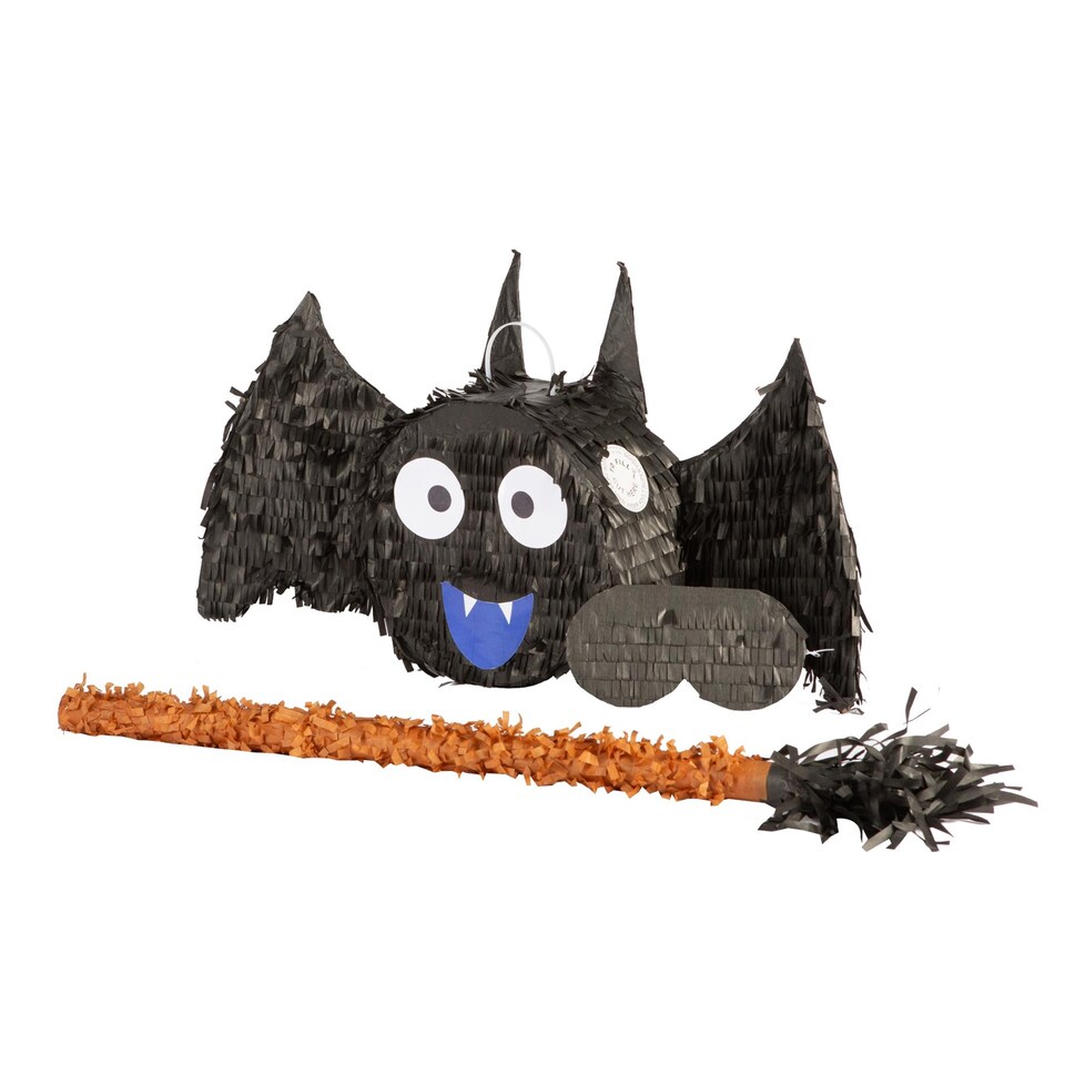 image 1 of Pinatas Halloween Bat Cardboard Pinata, Stick and Blindfold Set - W56cm x D10.5cm x H30cm - Black
