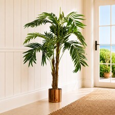 120cm Premium Artificial palm tree with pot with Copper Metal Planter | Green | 4ft