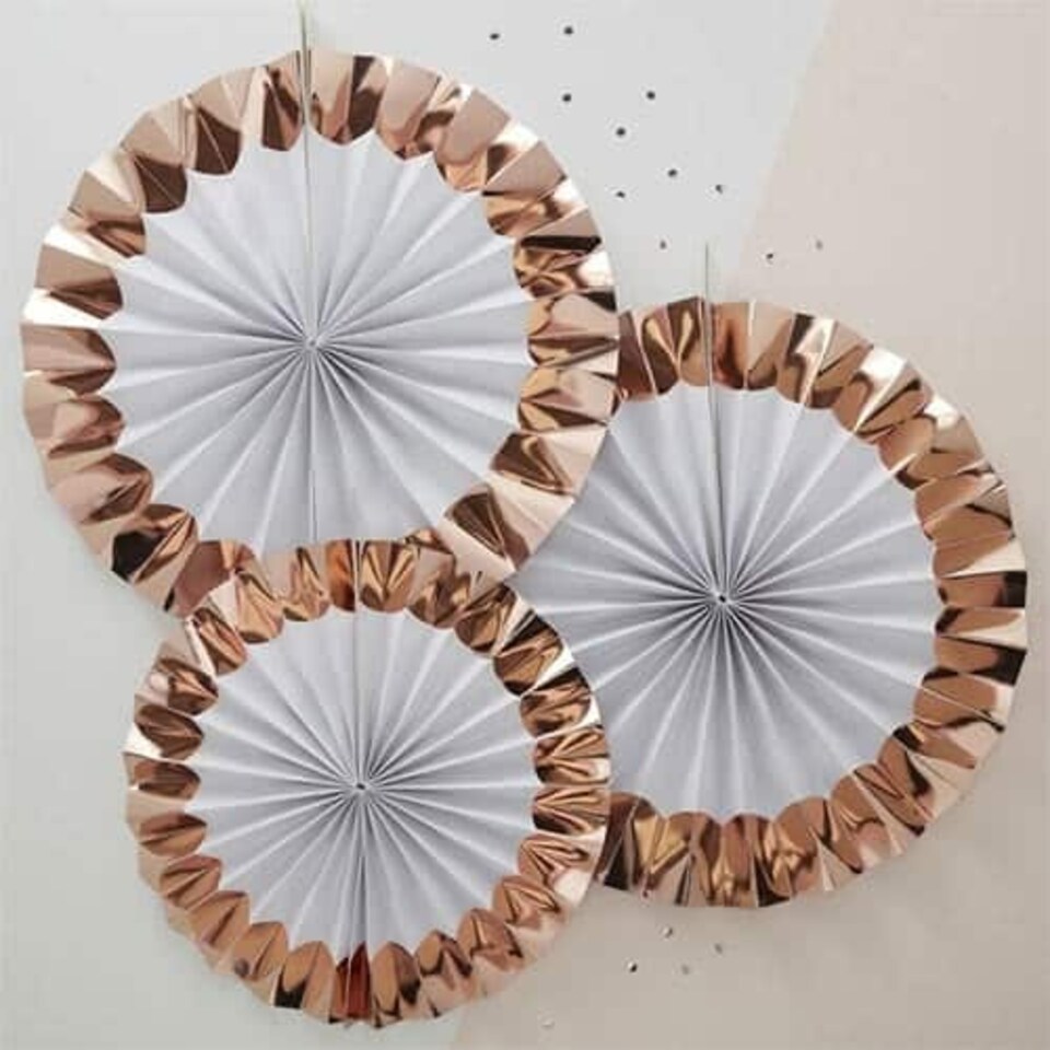 Hen Party Team Bride Rose Gold Foiled Fan Decorations - Pack of 3