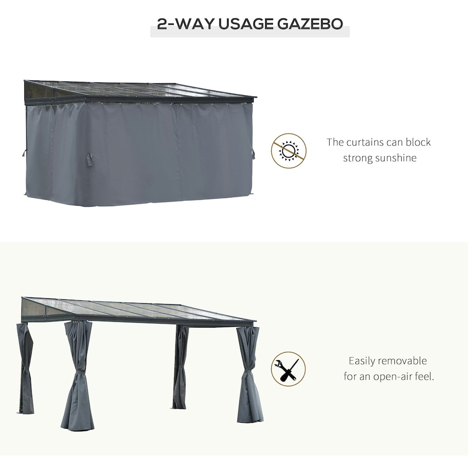image 1 of Outsunny Outdoor Pergola Gazebo Party Tent Garden Sun Shelter 4 x 3m w/ Curtain